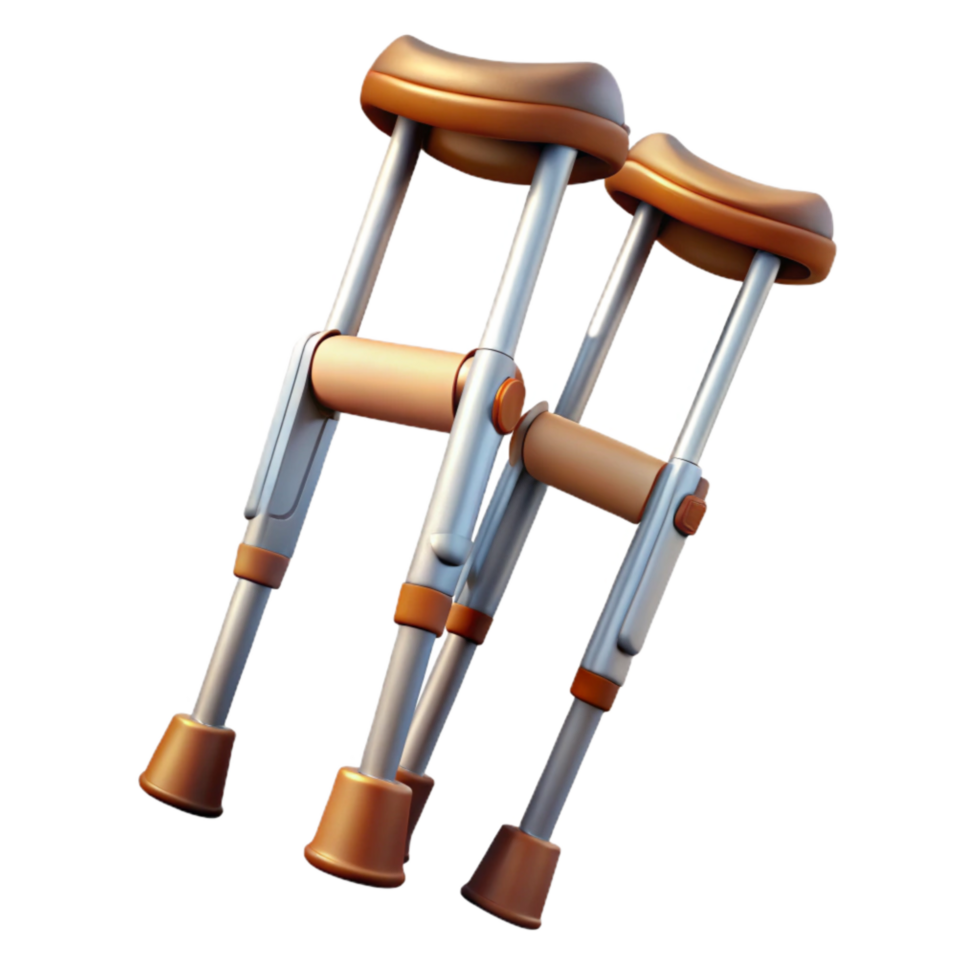 serene traditional Crutches Pair Isolated on Transparent Background with Rubber Tips high quality png