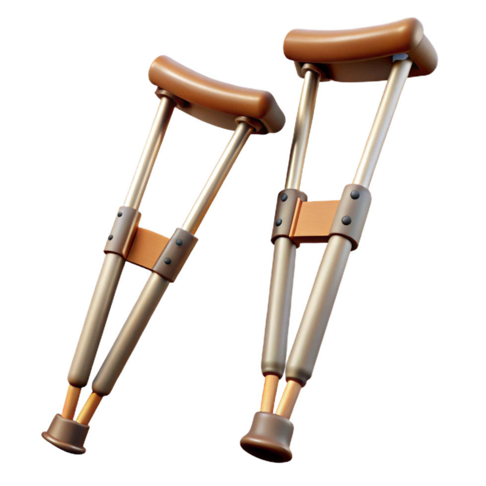 elegant modern Crutches Pair Isolated on Transparent Background with Rubber Tips detailed png
