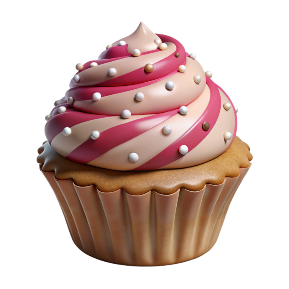 impressive classic Cupcake Vanilla with Sprinkles Pink and White Transparent Background high resolution png