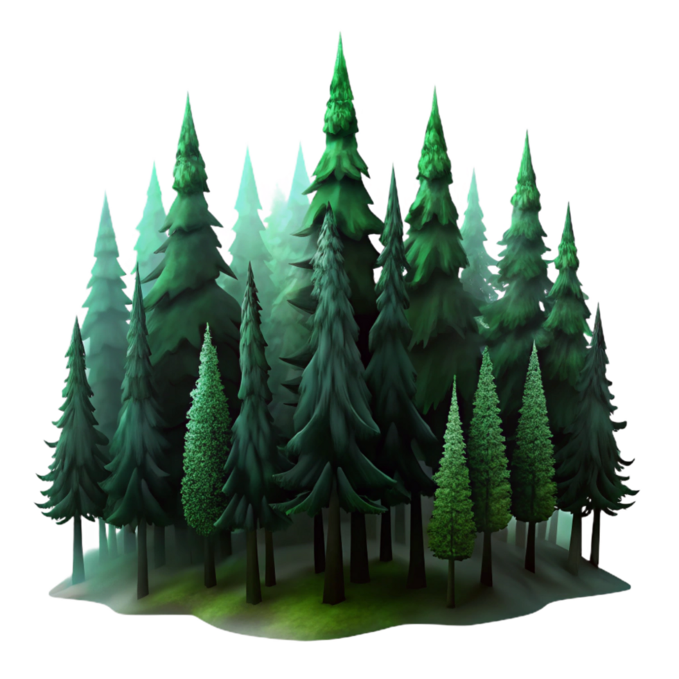 serene modern Dark Green Forest Silhouette Transparent Background Isolated high quality png