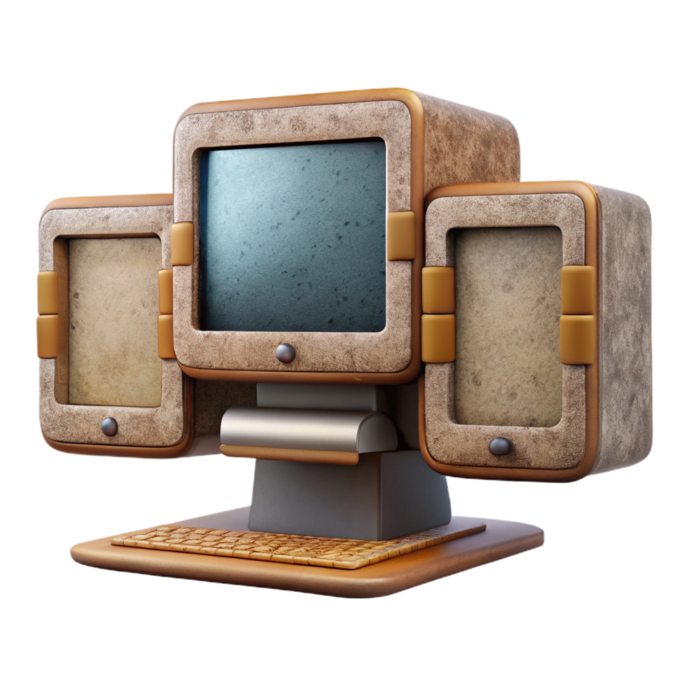 beautiful classic Desktop Computer with Multiple Monitors Cutout authentic png