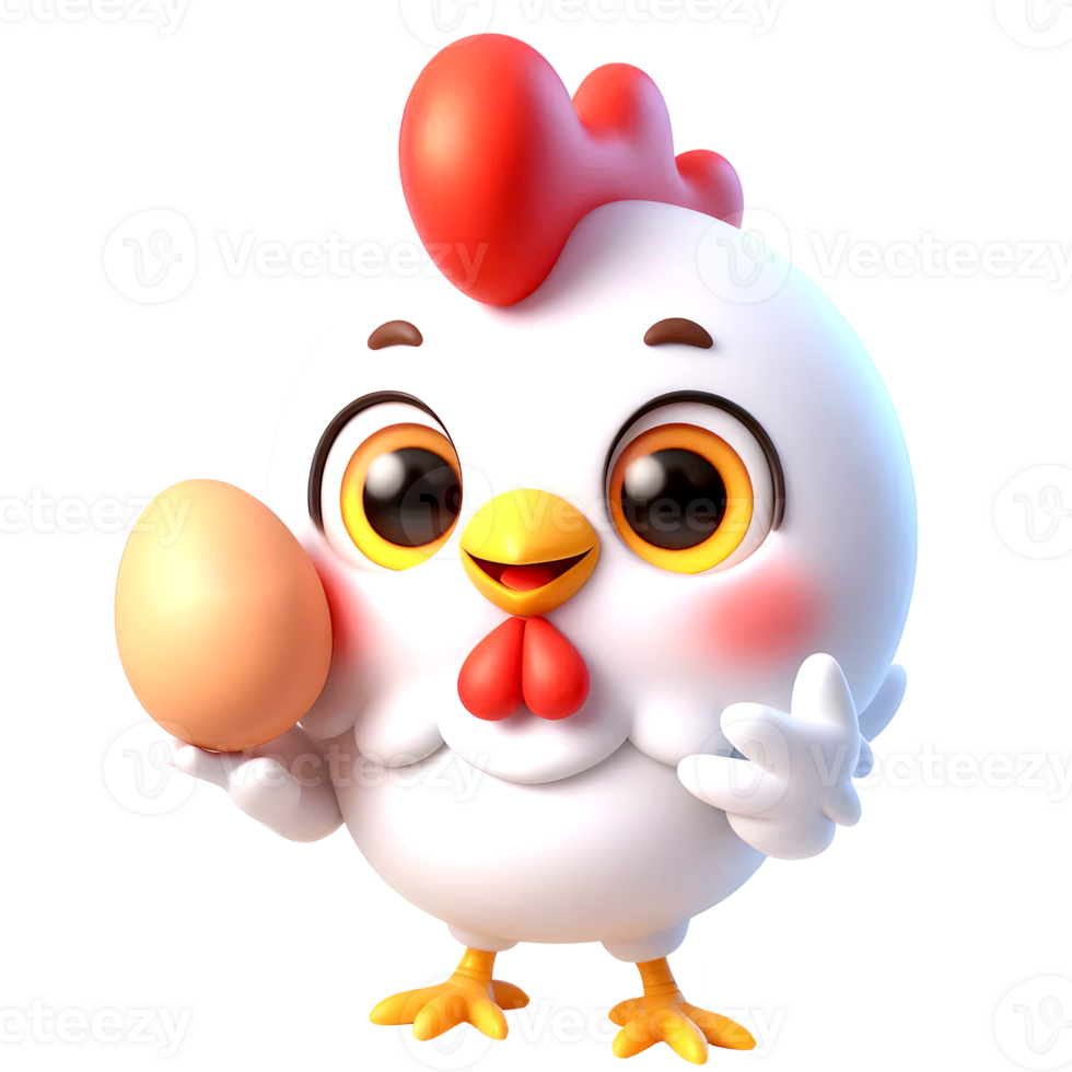 Cute Cartoon 3d Hen Holding an Egg, isolated png