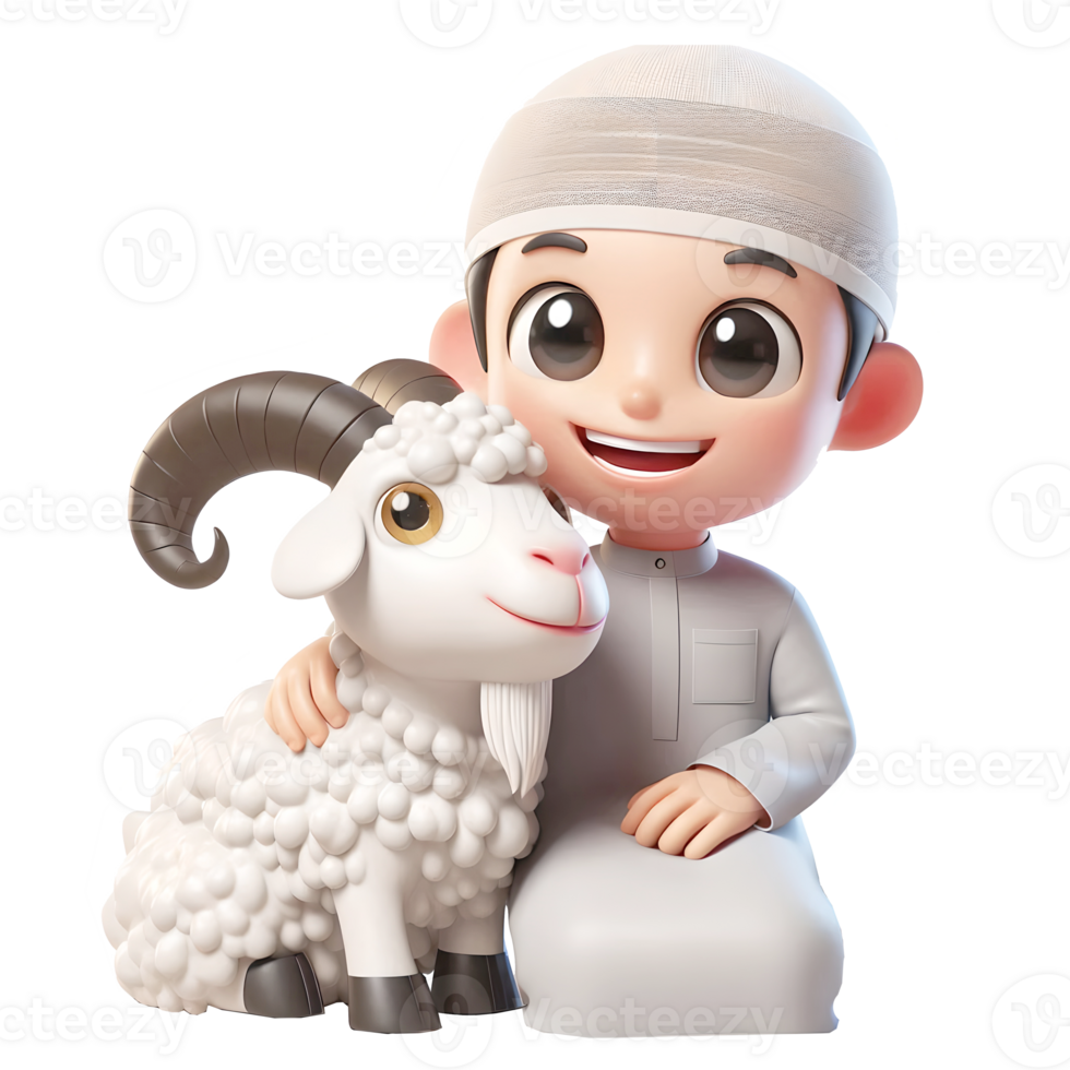 Eid al-Adha Boy with Goat isolated png
