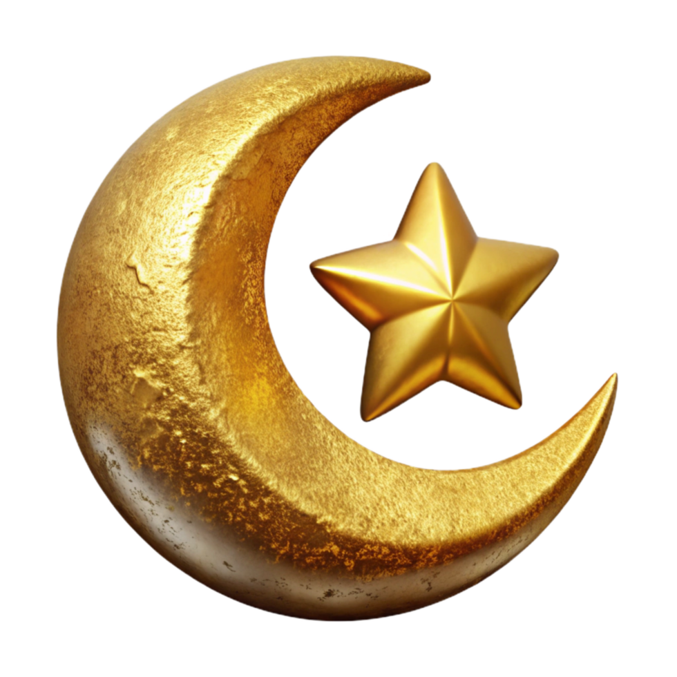 vibrant contemporary Eid Mubarak Crescent Moon and Star Golden Isolated original png