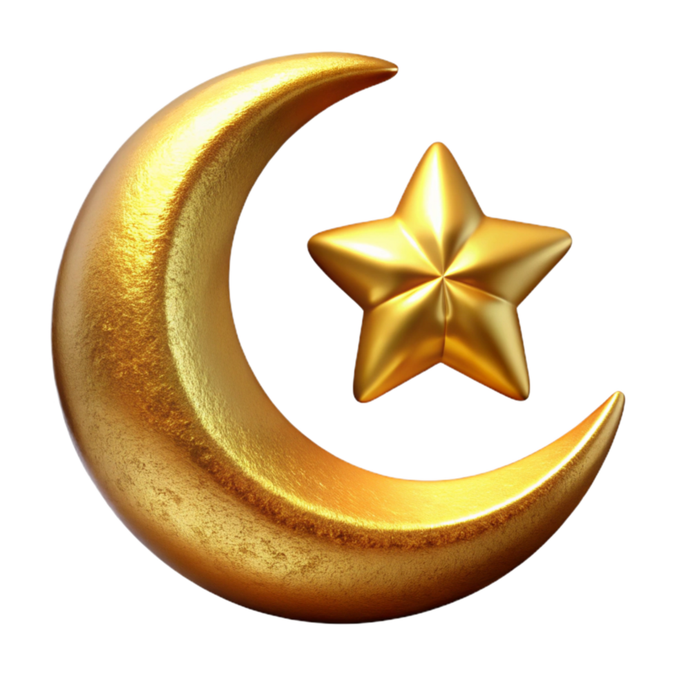 extraordinary vintage Eid Mubarak Crescent Moon and Star Golden Isolated exclusive png