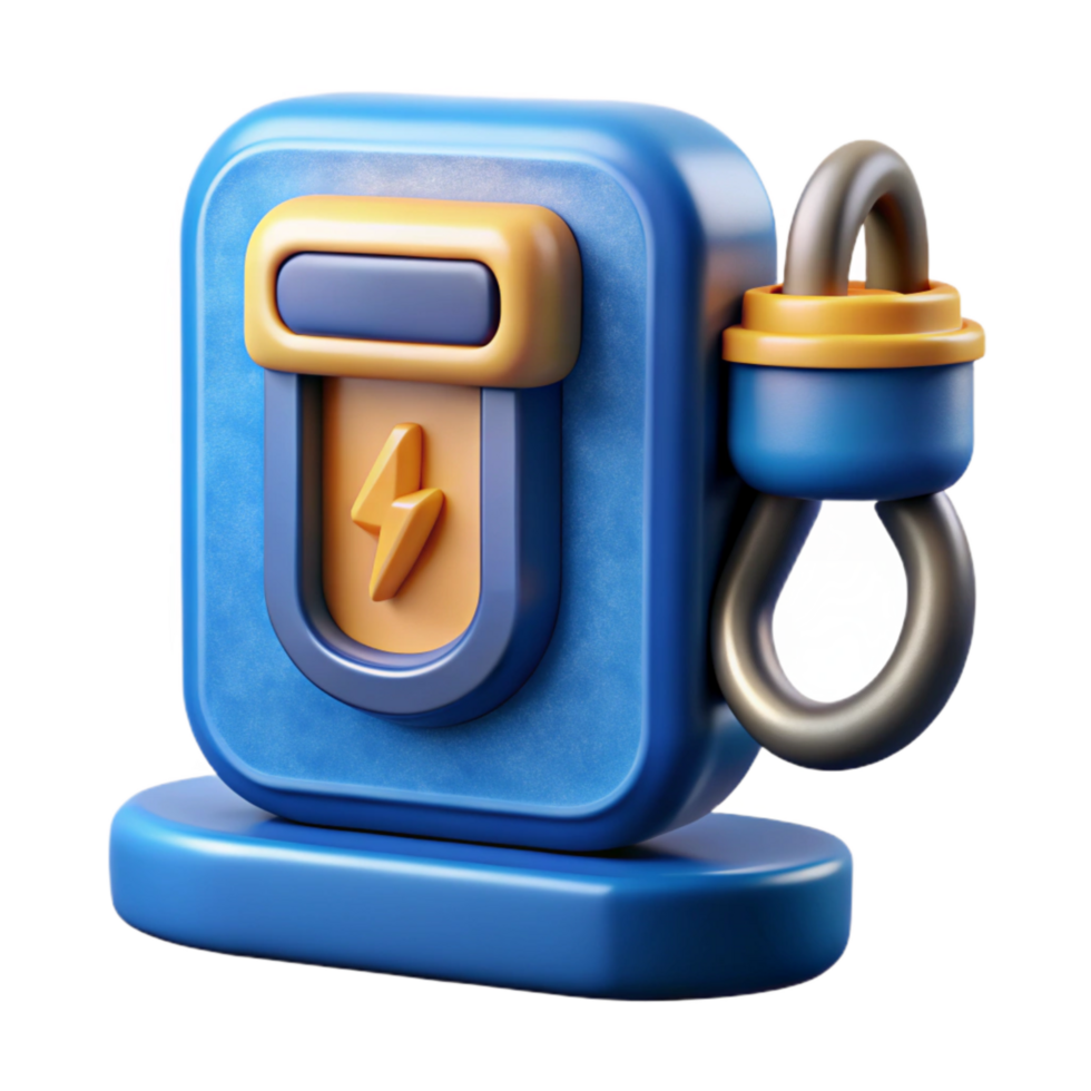 serene traditional Electric Car Charging Port Illuminated Blue Isolated professional png