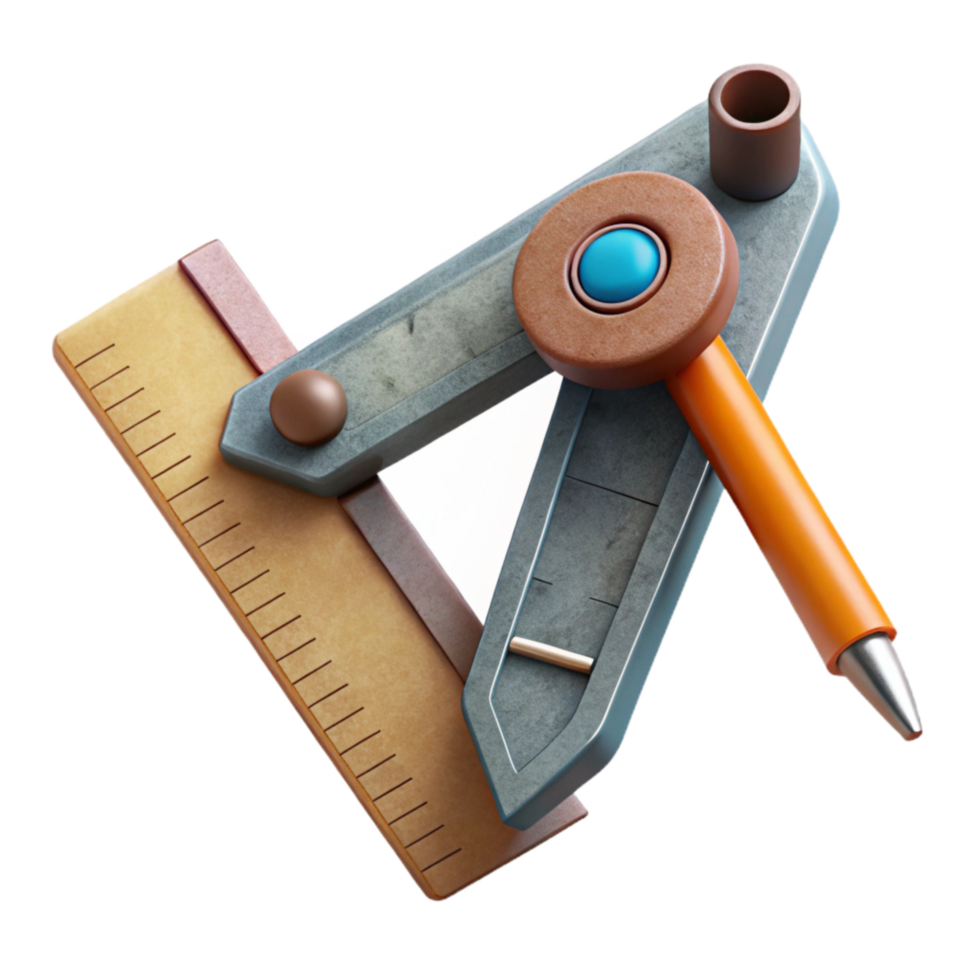 vibrant modern Engineering Tools Ruler and Compass Isolated Element premium png