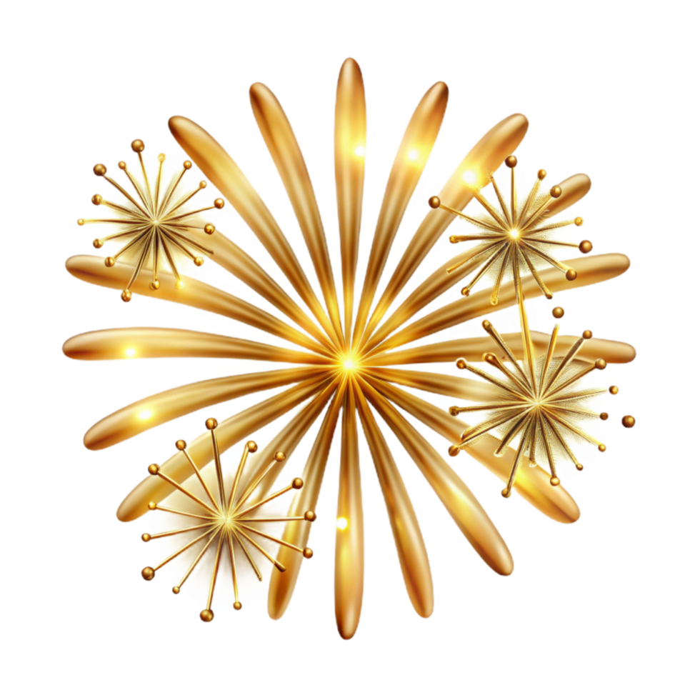 impressive modern Fireworks Display Sparkling Gold Burst Transparent Background high resolution png