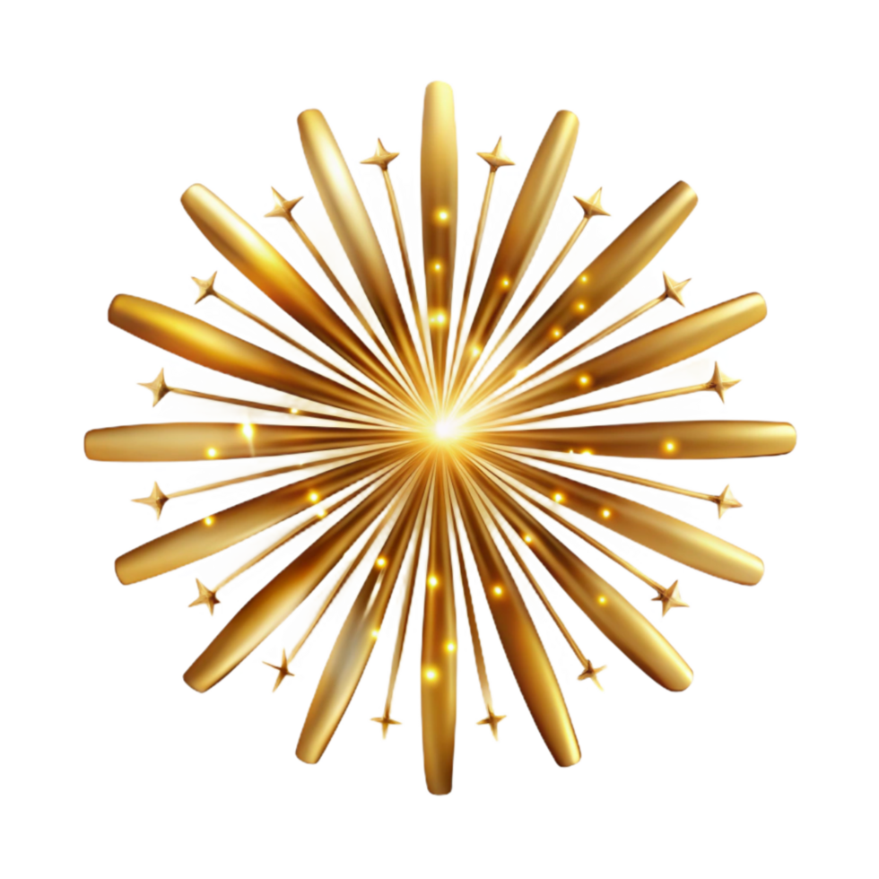 serene rustic Fireworks Display Sparkling Gold Burst Transparent Background professional png