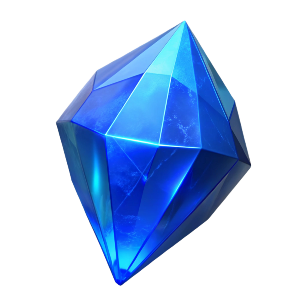 dramatic artistic Floating Blue Crystal Isolated with Refractive Surface detailed png