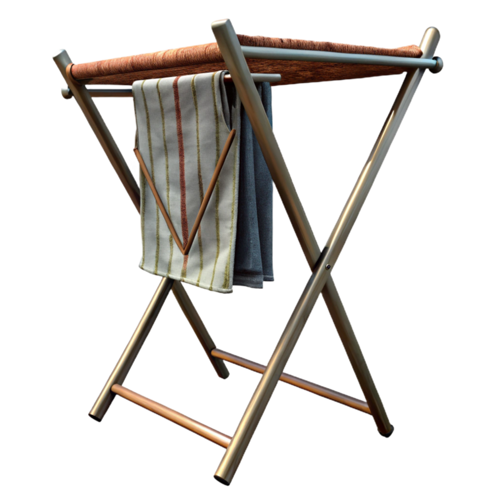 elegant traditional Folding Clothes Rack with Metal Frame Transparent Background detailed png