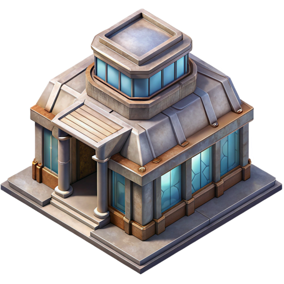 extraordinary abstract Futuristic Building Isometric View Transparent Background 4K png