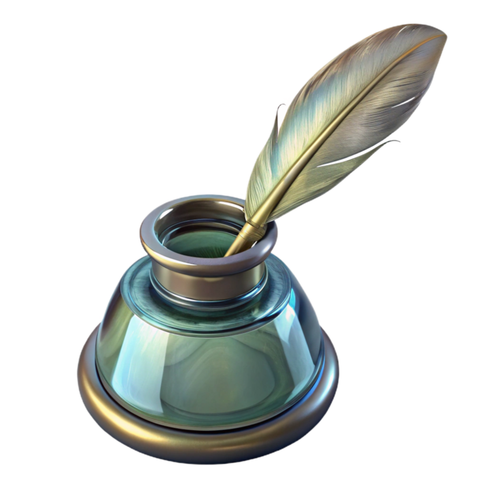extraordinary abstract Glass Inkwell with Quill Pen Isolated detailed png
