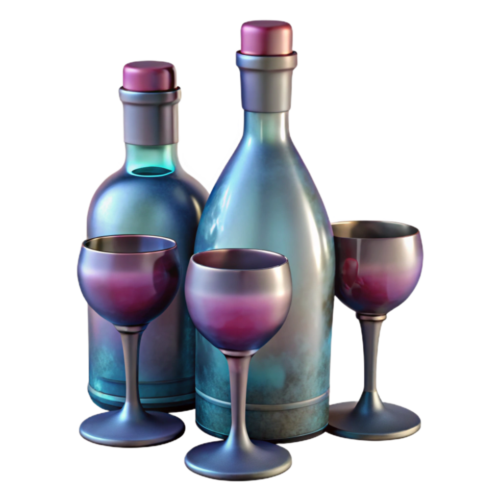 elegant abstract Glass Wine Bottle and Glasses Transparent Background original png