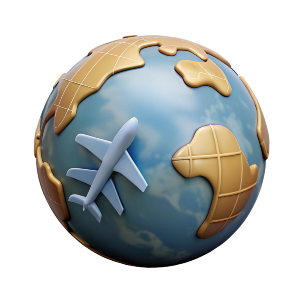 stunning artistic Globe with Airplane Icon Transparent Background premium png