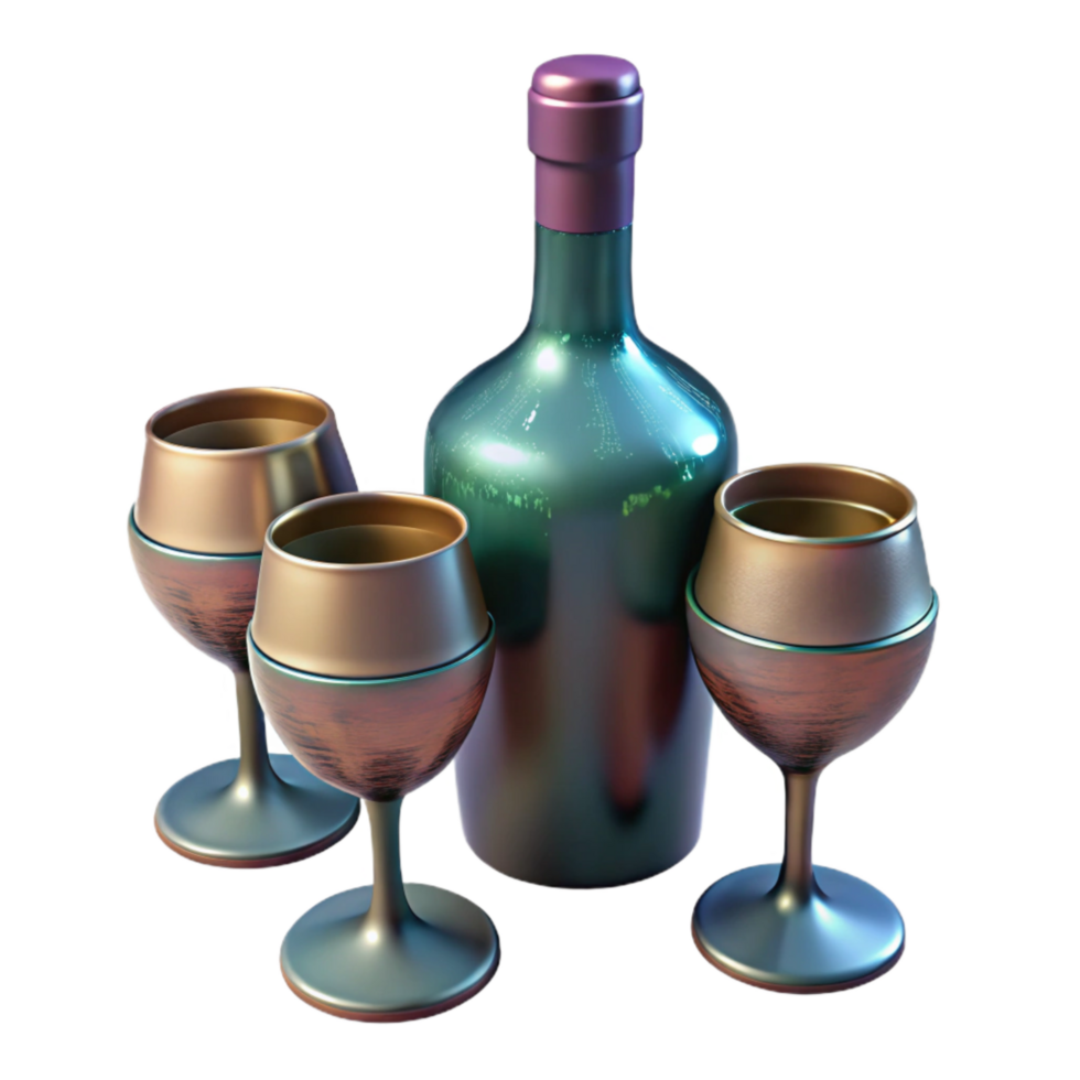 wonderful artistic Glass Wine Bottle and Glasses Transparent Background high quality png