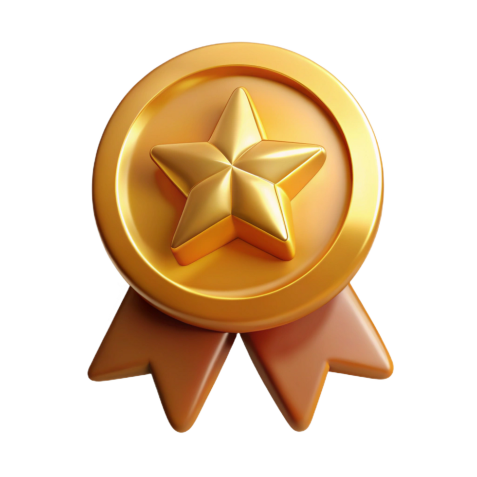 serene abstract Golden Award Ribbon with Star Isolated on Transparent Background genuine png