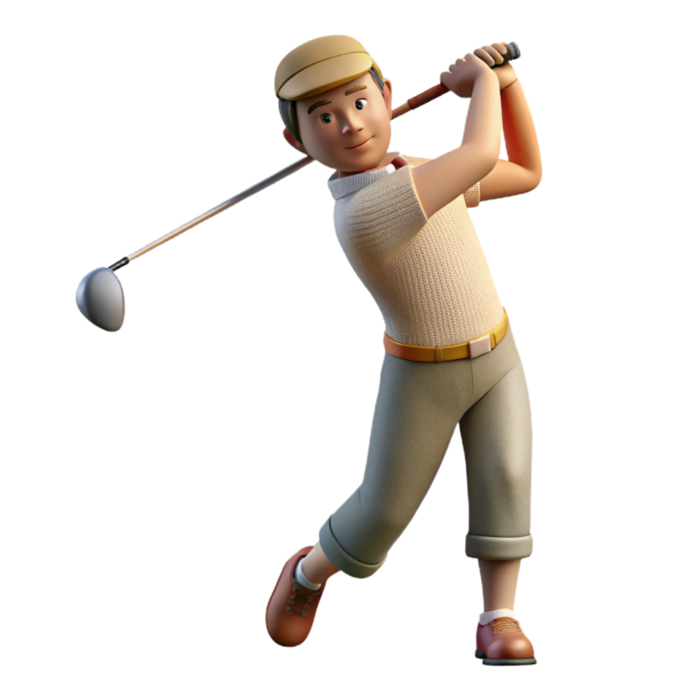 serene vintage Golfer Teeing Off Side View Transparent Background exclusive png