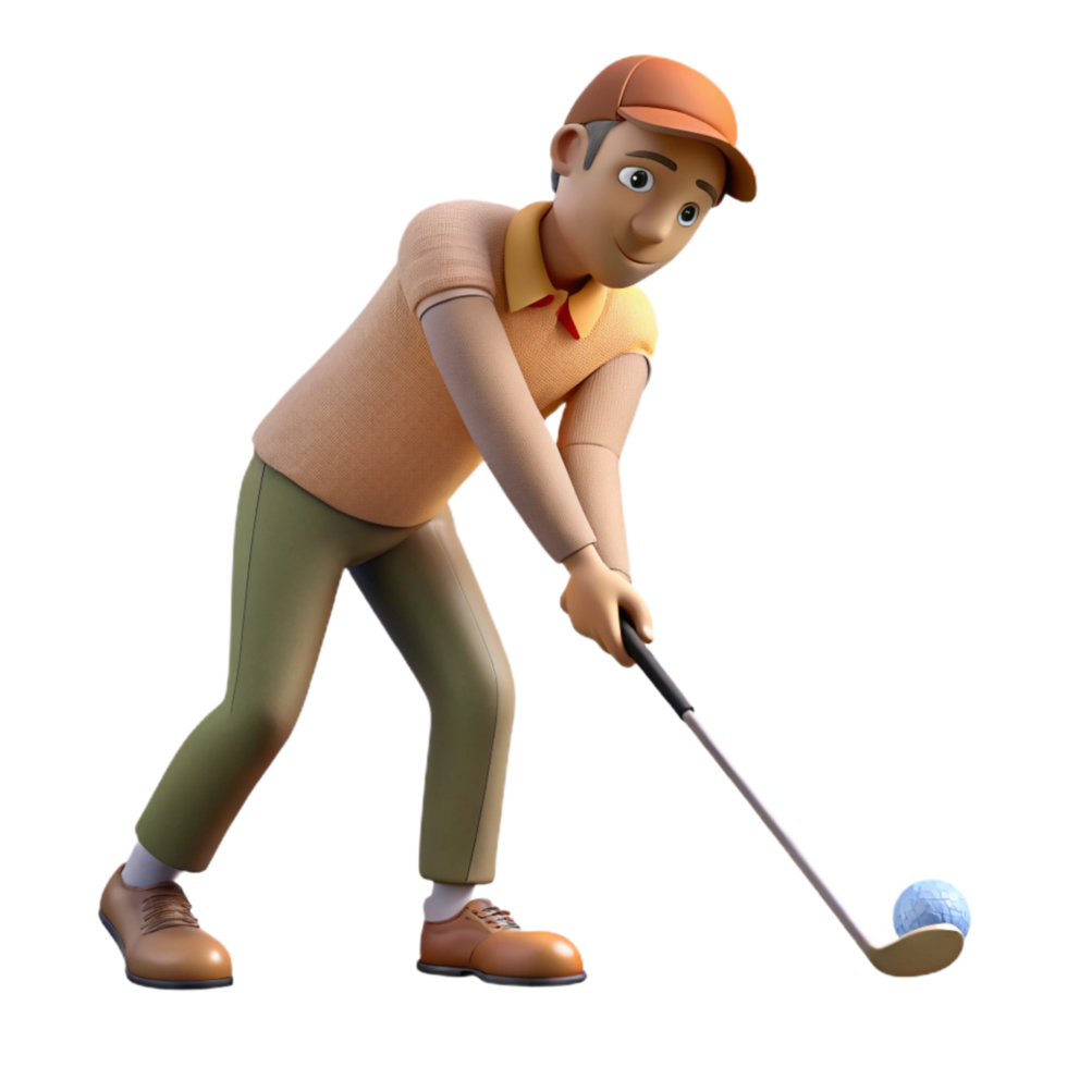 vibrant rustic Golfer Putting Green Side Angle Isolated 4K png