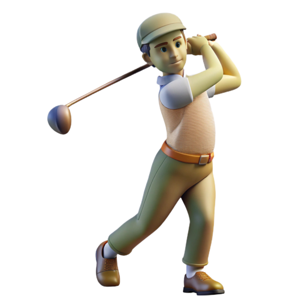 dramatic contemporary Golfer Teeing Off Side View Transparent Background high quality png
