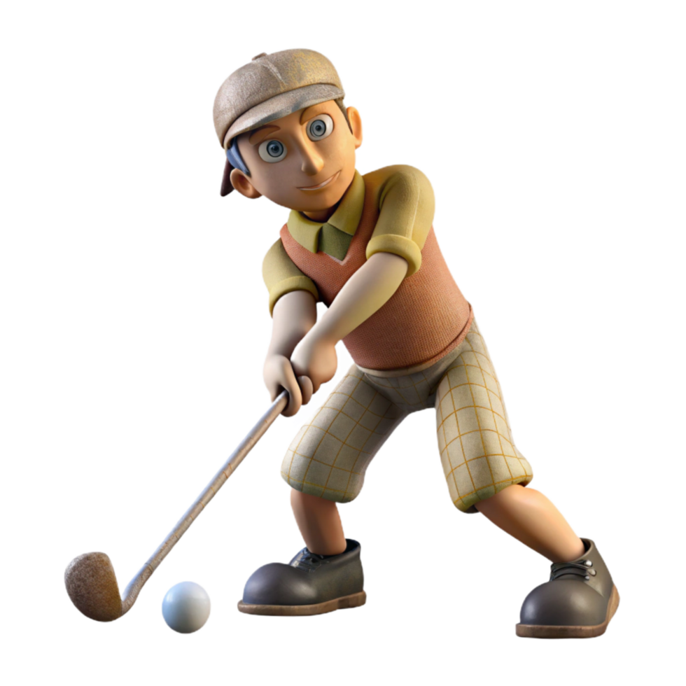 vibrant rustic Golfer Chipping Ball Isolated Element detailed png