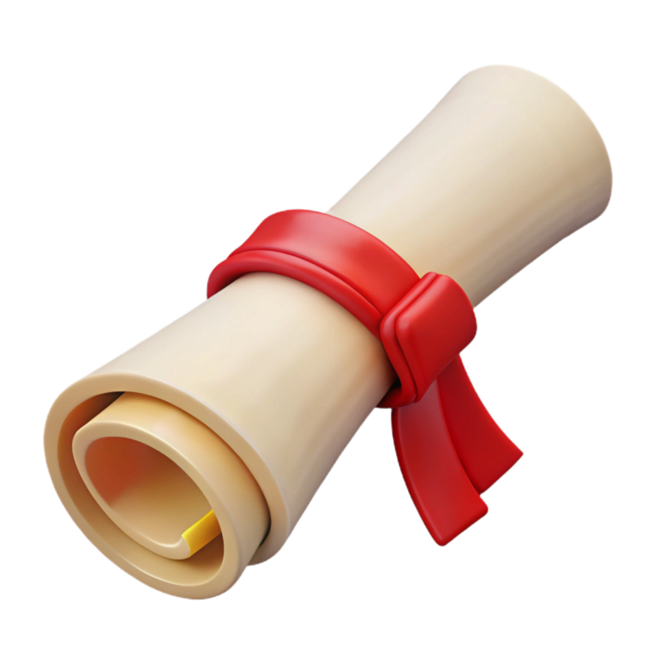 wonderful traditional Graduation Scroll Tied with Ribbon Red Isolated detailed png