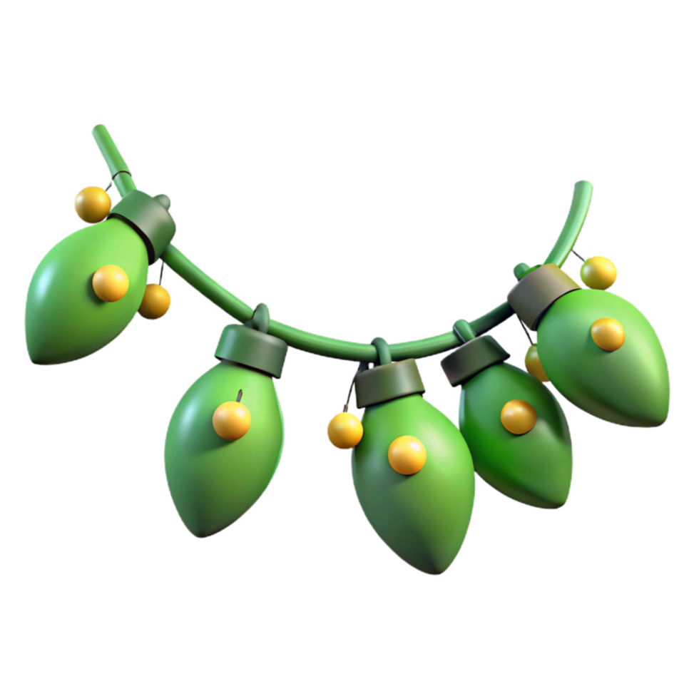 elegant minimalist Green Christmas Garland Cutout with Lights premium png