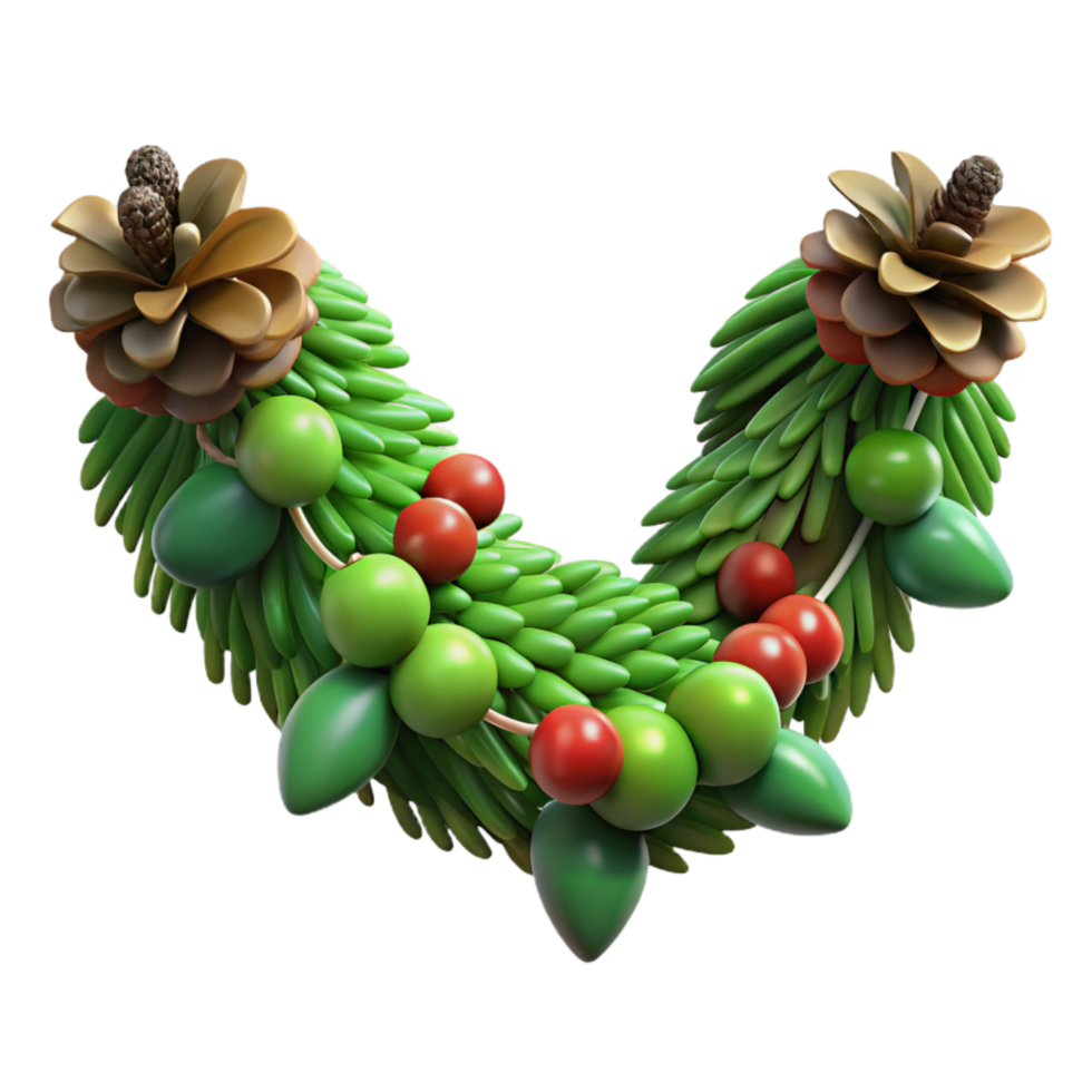impressive artistic Green Christmas Garland Isolated with Pine Cones and Berries exclusive png