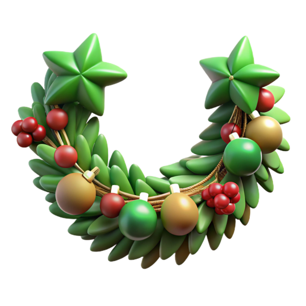 magnificent minimalist Green Christmas Garland Isolated with Pine Cones and Berries high quality png