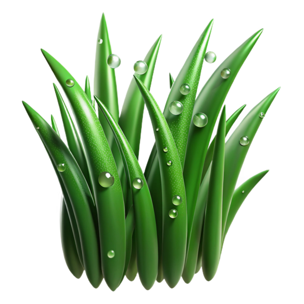 impressive creative Green Grass Blades with Dew Drops Transparent Background high quality png