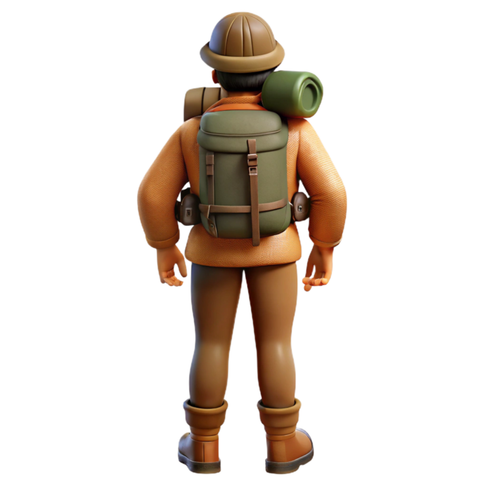 magnificent modern Hiker with Backpack Back View Transparent Background 4K png