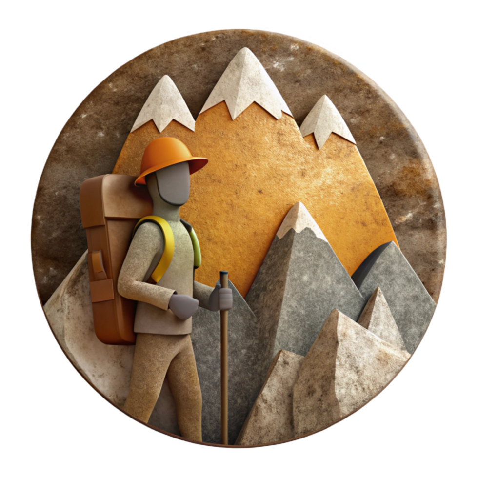 wonderful vintage Hiker Silhouette Mountain Background Isolated Element exclusive png