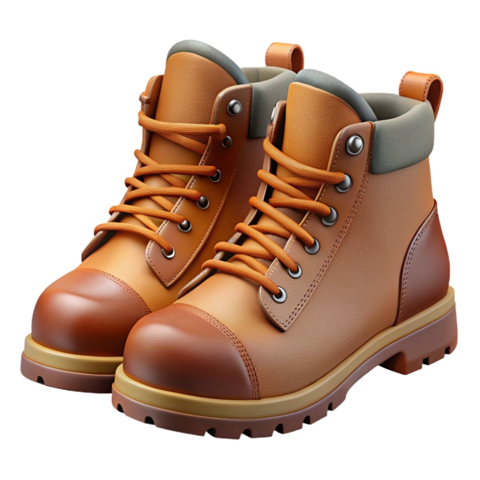 beautiful classic Hiking Boots Side View Brown Leather Transparent Background authentic png