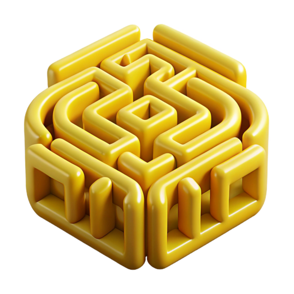 elegant minimalist Intricate Yellow Maze Cutout with Complex Path 4K png