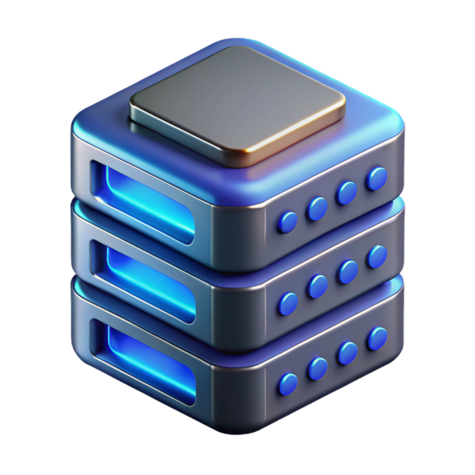 serene minimalist Isometric Server Icon with Blue Lights Cutout Element premium png