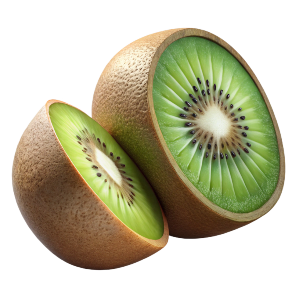 dramatic rustic Kiwi Fruit Sliced Cross Section Transparent Background authentic png