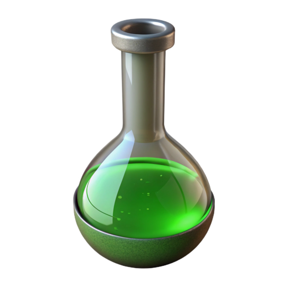 impressive traditional Laboratory Flask with Green Liquid Transparent genuine png