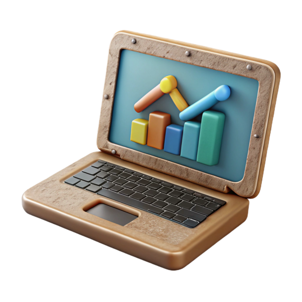 vibrant abstract Laptop with Business Graph on Screen Cutout Element high quality png