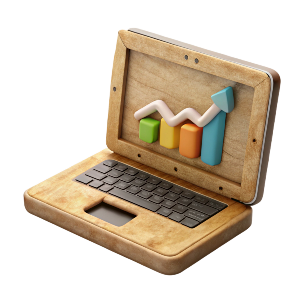 elegant traditional Laptop with Business Graph on Screen Cutout Element high resolution png
