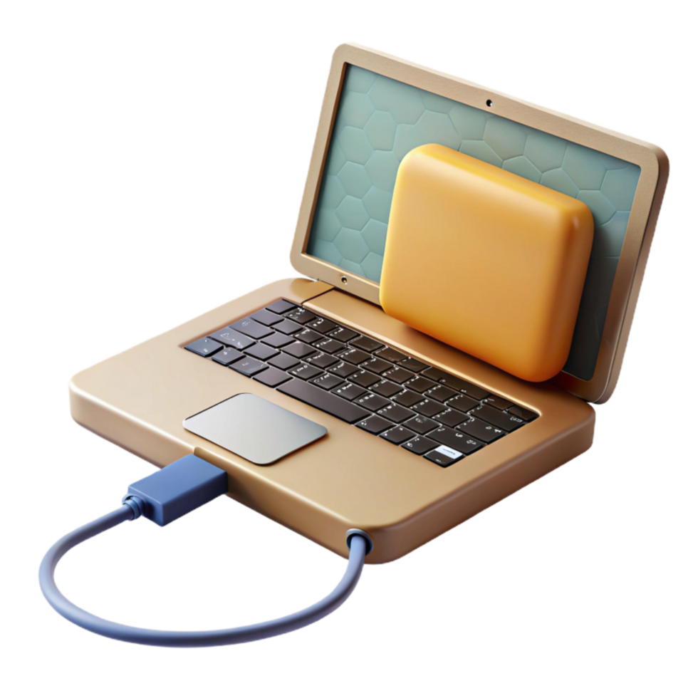 beautiful classic Laptop with External Hard Drive Connected Transparent Background professional png