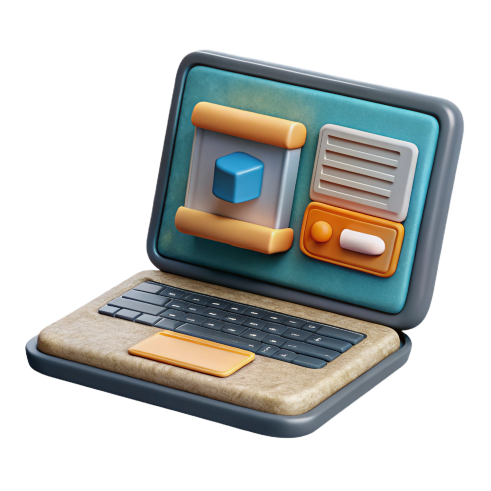 impressive abstract Laptop with Online Course on Screen Isolated Element exclusive png