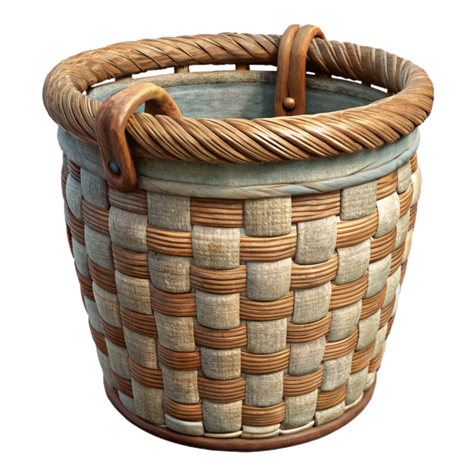 serene vintage Laundry Basket with Woven Design Isolated original png