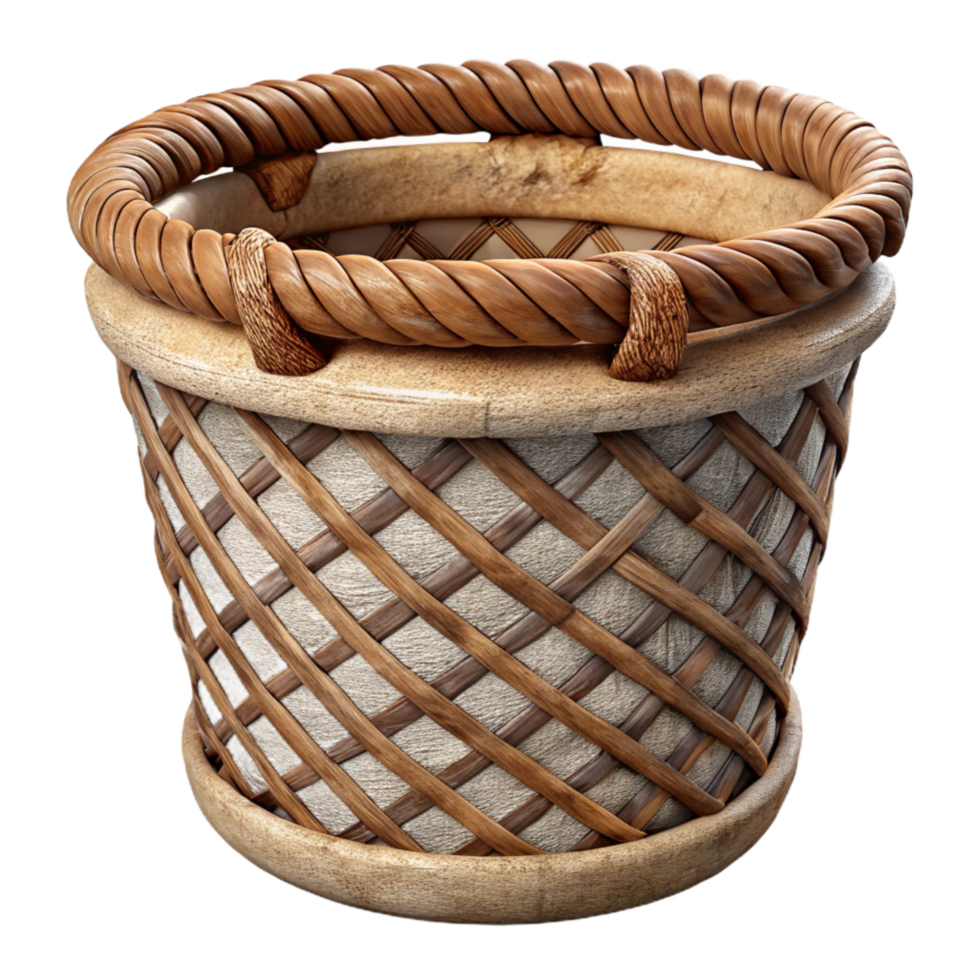 impressive minimalist Laundry Basket with Woven Design Isolated original png