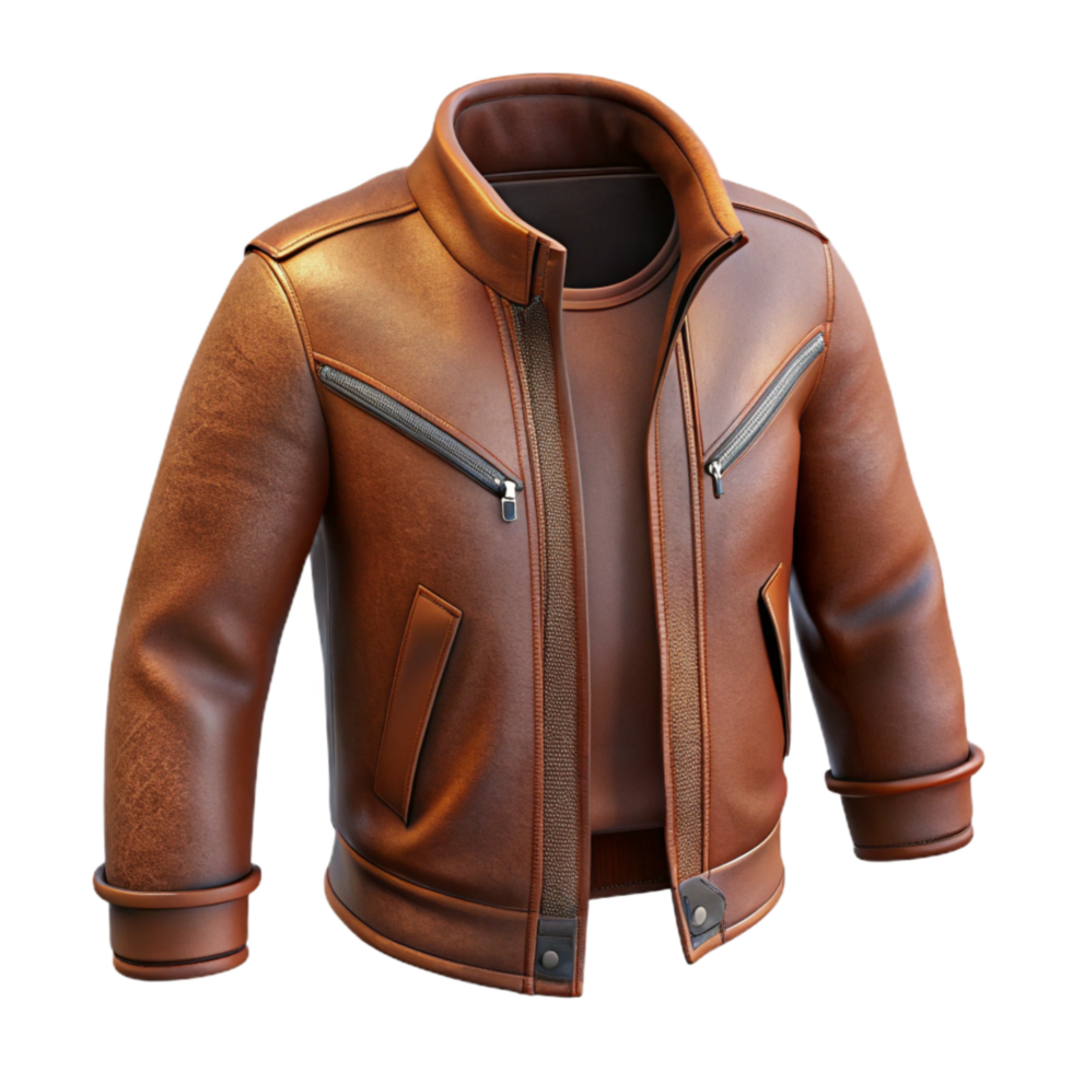 vibrant creative Leather Jacket with Zipper Detail Transparent Background authentic png