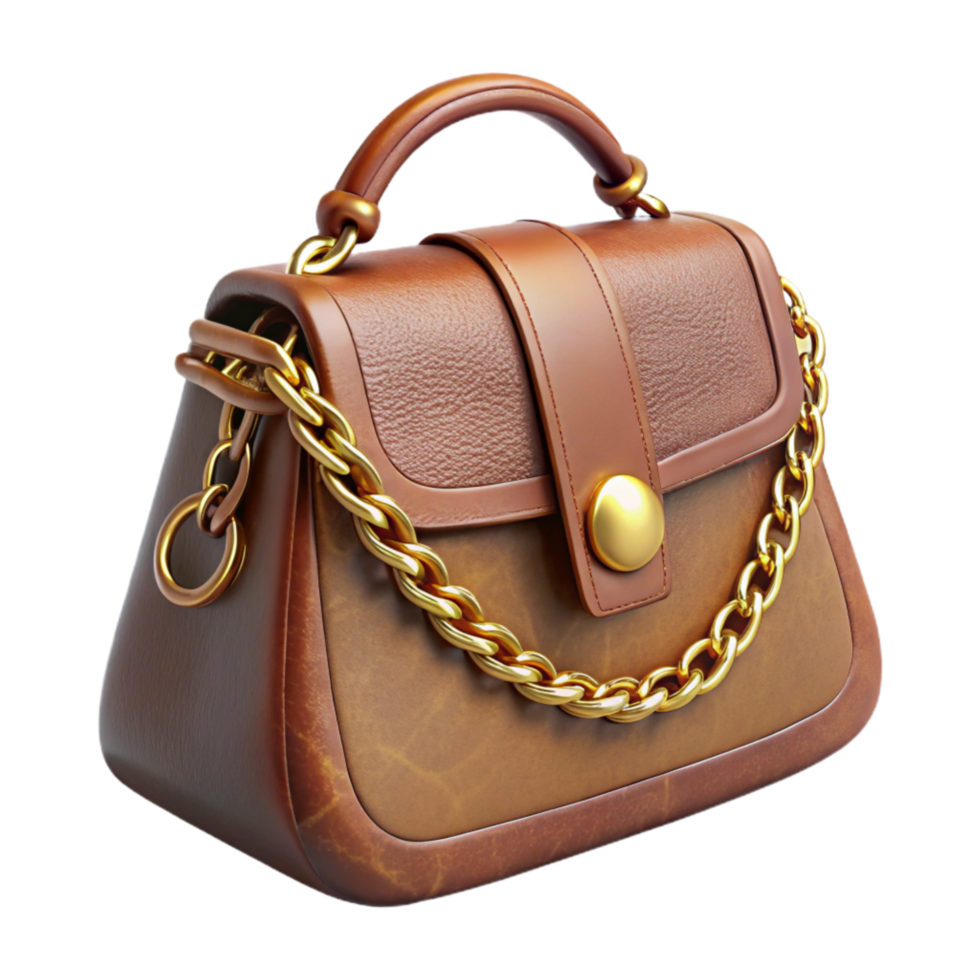 stunning abstract Leather Handbag with Gold Chain Strap Isolated genuine png