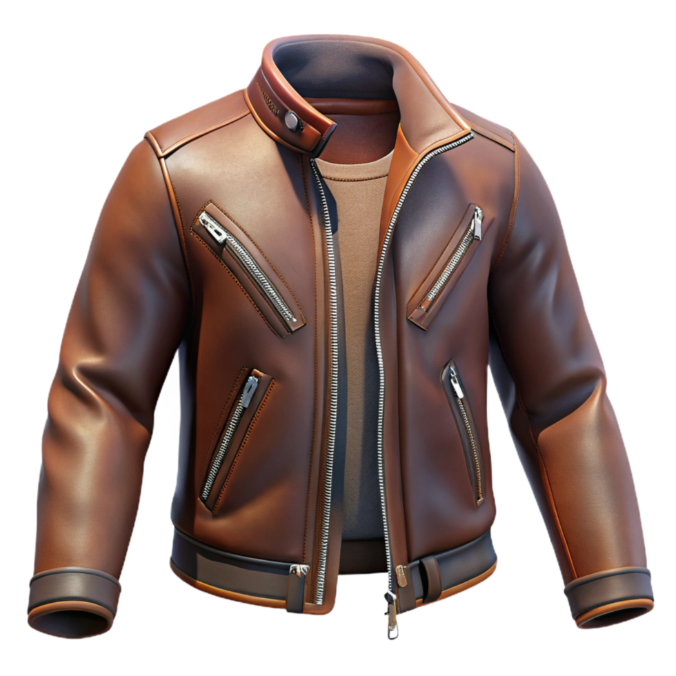 impressive vintage Leather Jacket with Zipper Detail Transparent Background original png