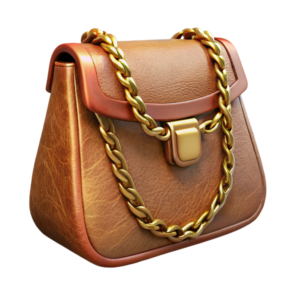 extraordinary vintage Leather Handbag with Gold Chain Strap Isolated detailed png