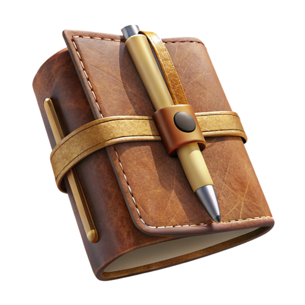 wonderful artistic Leather Travel Journal Open with Pen Isolated authentic png