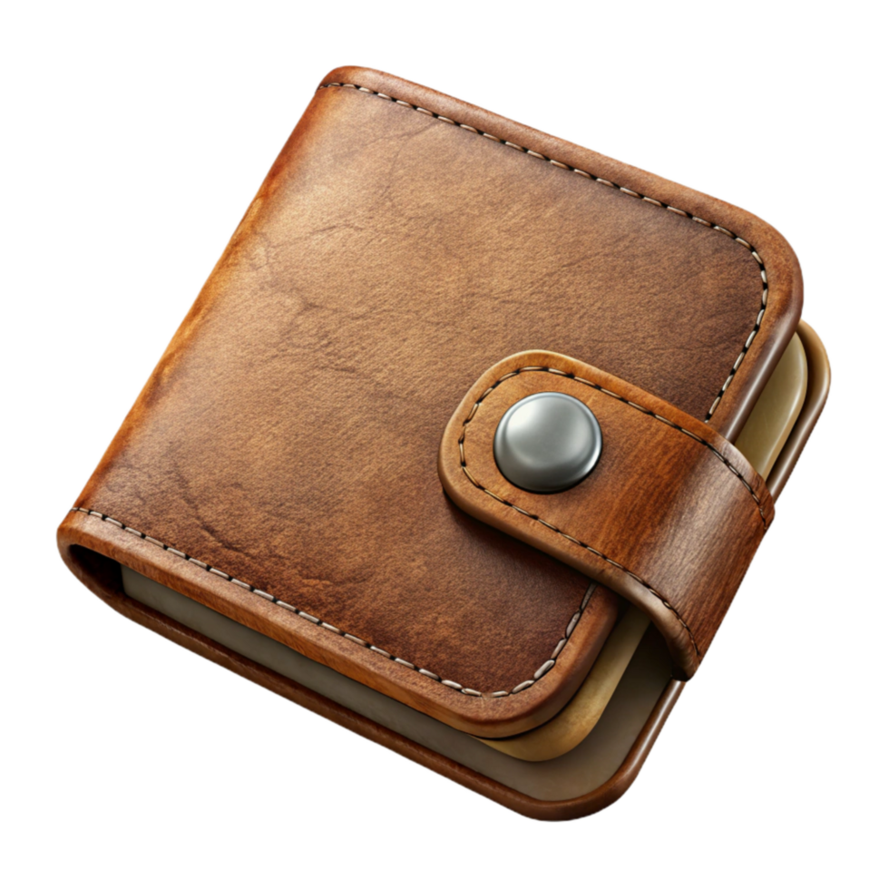 stunning classic Leather Wallet Closed Top View Transparent Background high quality png