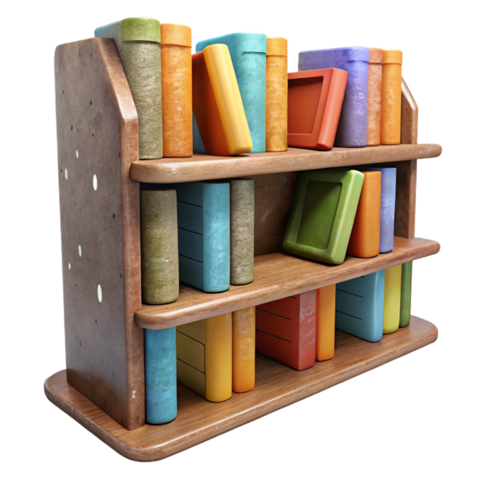 stunning contemporary Library Bookshelf with Colorful Books Cutout original png